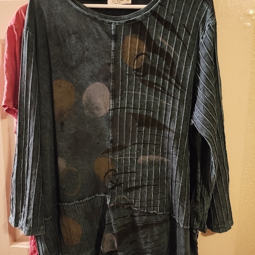 Black and Gray Asymmetrical Boxy Blouse
